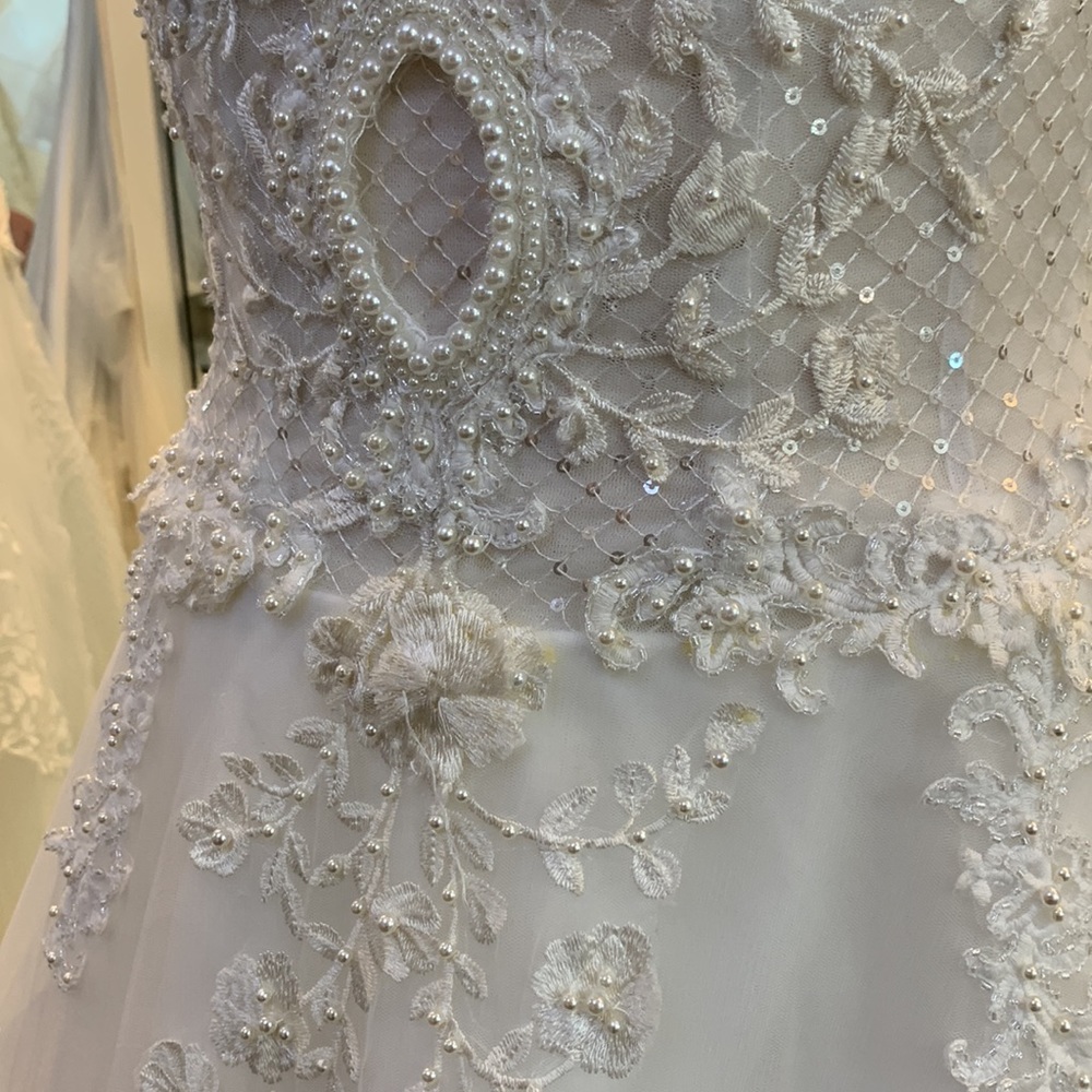 NEW ivory Aline cathedral length train wedding dress beaded corset back vneck - Picture 6 of 11